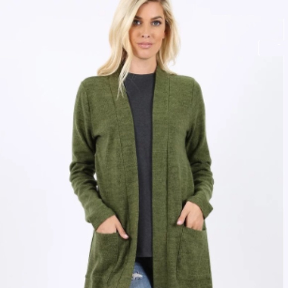 NEW Plus Women's Moss Green Cardigan With Pockets - Picture 3 of 5